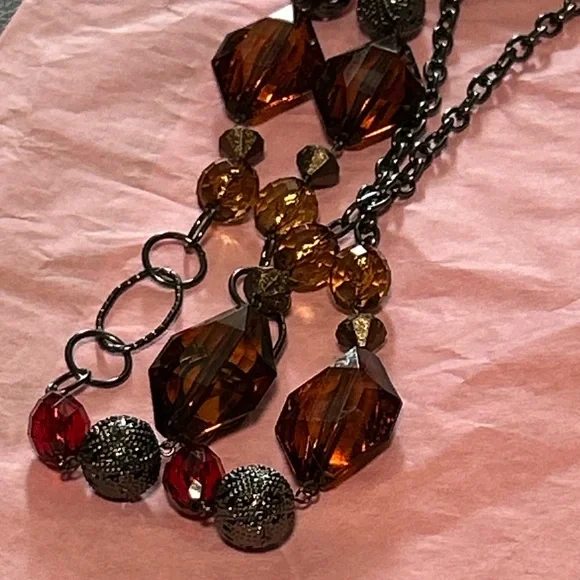 NWT Apt. 9 Amber and Ruby Beaded Necklace - Picture 1 of 6